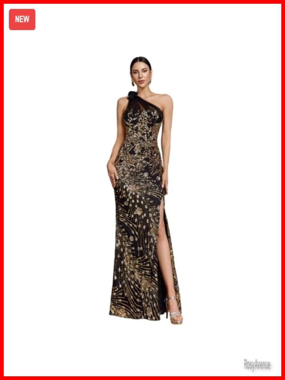 One Shoulder Maxi Mermaid Evening Gown Backless Slit Floral Applique Prom Dress